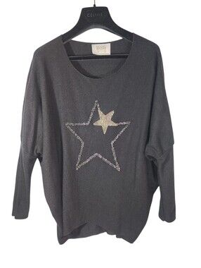 Brand Bazar Black Knit Star Sequined Batwing Sweater Made in Italy. 10
